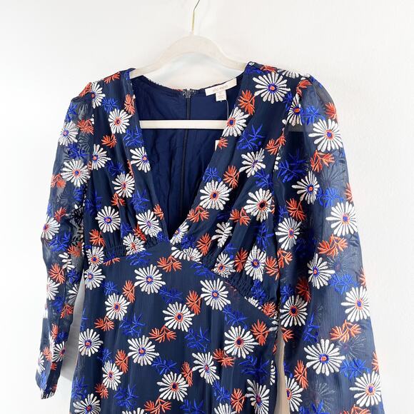 Ella Moss Every Embroidered Zoelie V Neck Chiffon Floral Mini Dress Blue XS - Picture 10 of 16